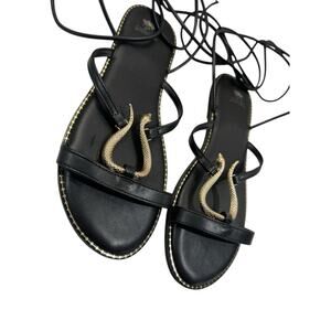 Palms Womens Sandals 11 Wide Black Ankle wrap Sequin Snake Flat Size 8 Egyptian